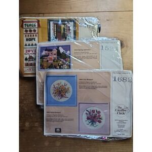 Set Of 3 VTG The Creative Circle Needlpoint Kits, Mid-1980s. 2 New, 1 Opened